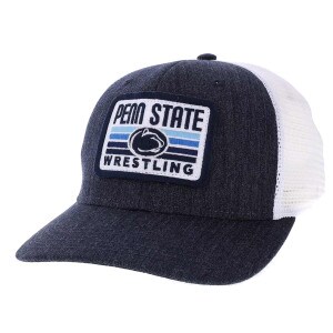 melange navy trucker hat with Penn State Wrestling embroidered patch